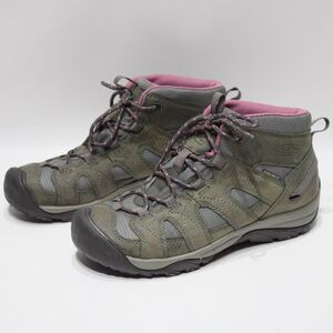 Keen Waterproof Mid Hiking Boot Gray Leather Purple Women Size 8.5 Minimal Wear